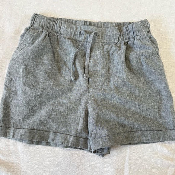 UNIQLO Chambray Linen Blend Elastic Waist Drawstring Pull-on Cuffed Shorts Sz M - Picture 2 of 6